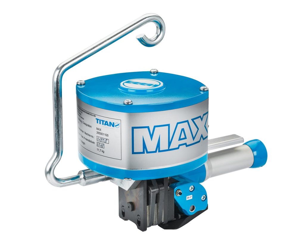 The MAX from TITAN, a double notch seal joiner for steel straps up to 32mm